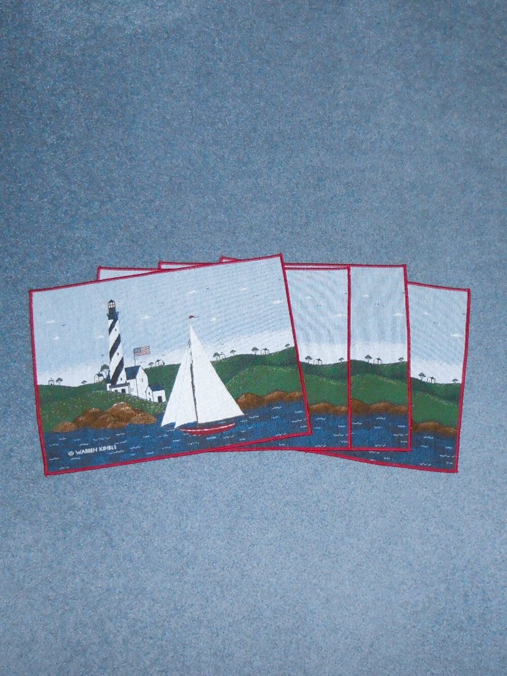 4 Warren Kimble Coastal Breeze Lighthouse Sailboat nautical tapestry placemats - Picture 4 of 6